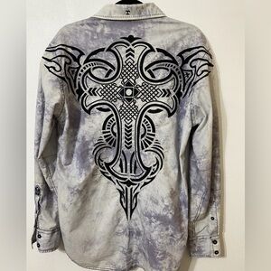 Roar Embroidered Long Sleeve Shirt Men's Med. Gray With Black Design